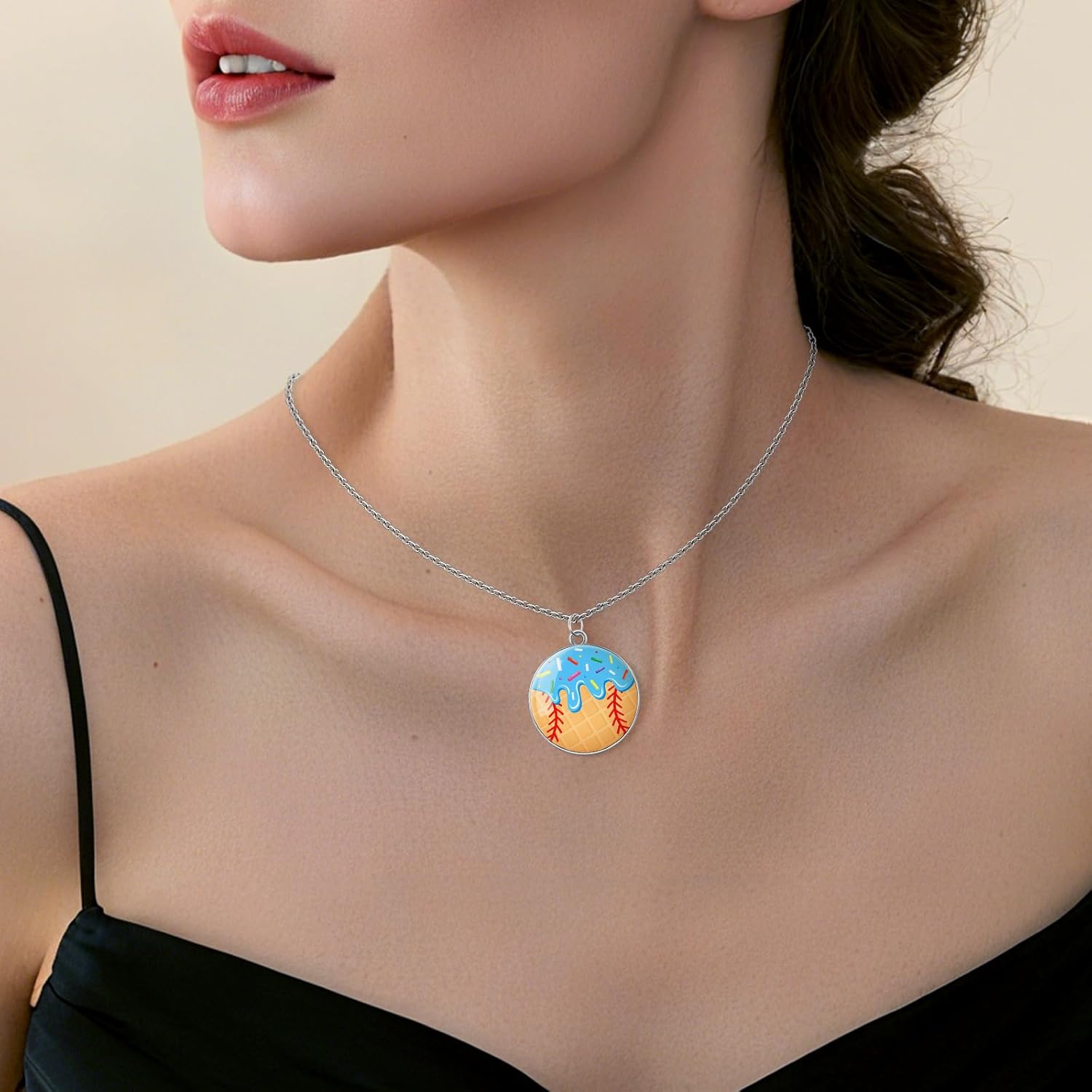 Alloy Drip Oil Ice Cream Baseball Pendant Necklace, Blue Adjustable Game Day Ice Cream Chain, Sports Necklace for Men Women Baseball Team Player Fan Sports Day Birthday Party Christmas Gift - Image 3