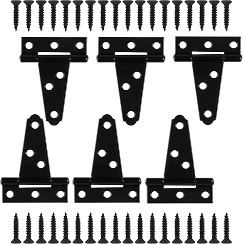 Miniatura 1 de Paquete de 6 bisagras de correa en T de 2 pulgadas, bisagras de puerta de cobertizo, bisagras de puerta con correa en T, bisagra negra resistente
