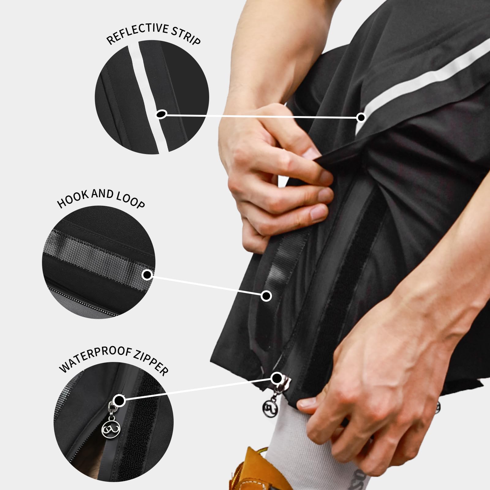WOSAWE Pantalones impermeables unisex ligeros y transpirables para motocicleta, pantalones de lluvia resistentes al viento, pantalones de senderismo con funda para zapatos