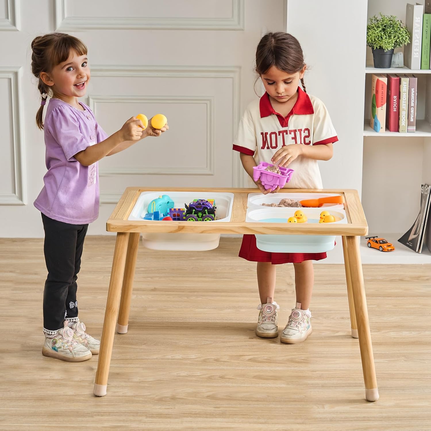 VEVOR Sensory Table for Toddlers, Kids Activity Table with 3 Foldable Storage Bins & Double-Sided Board, Indoor/Outdoor Play Sand and Water, Wooden Kids Sensory Table for Drawing Studying Dining