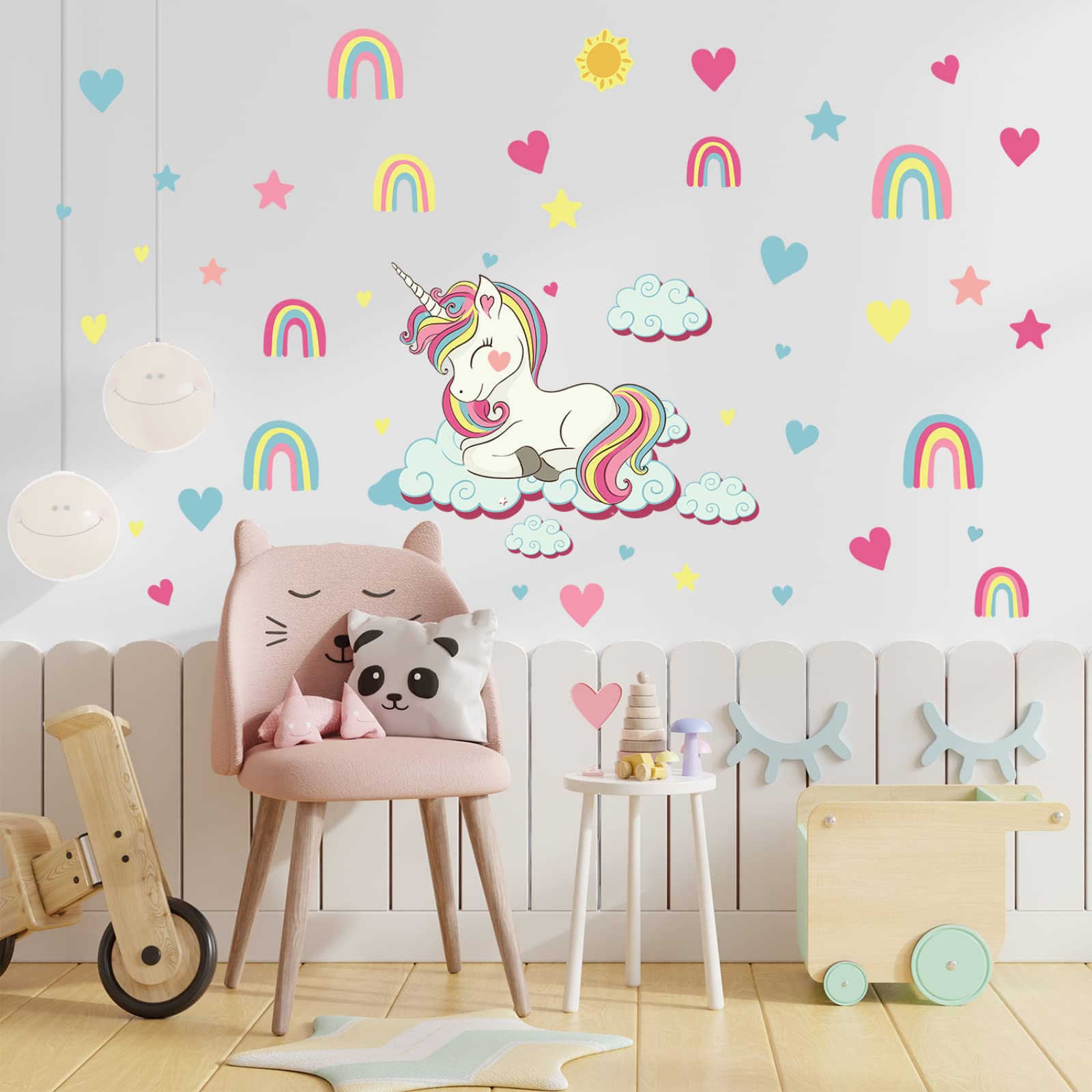 Wandtattoo Kinderzimmer Einhorn Regenbogen Herz Leuchtsterne Kinderzimmer Wandsticker Wandsticker Kinderzimmer Glow in the Dark Wandtattoo Kinderzimmer Mädchen Junge für Wanddeko Geschenke 3 Stück