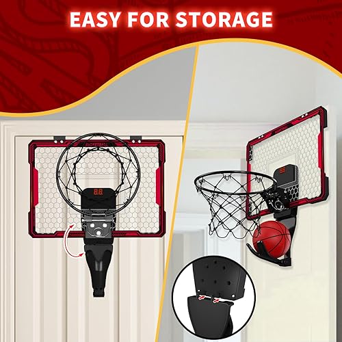 Miniatura 6 de HYES Mini aro de baloncesto para interiores con marcador, aro de baloncesto para puerta con 3 bolas e inflador, regalo de juguete de baloncesto para