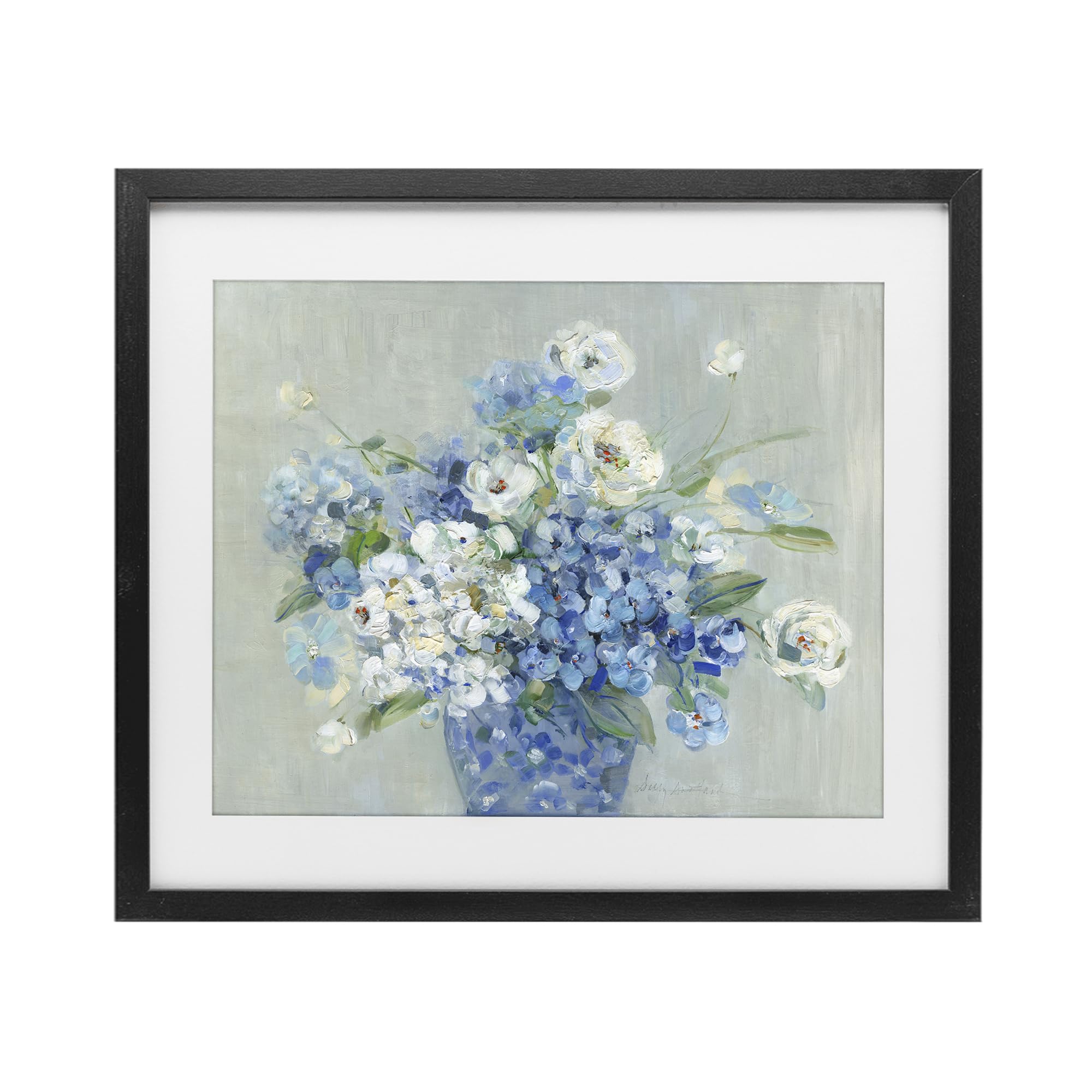 Stupell Industries Midnight Black (Textured) 'Serene Blue And White Bouquet'| Framed Print Under Glass