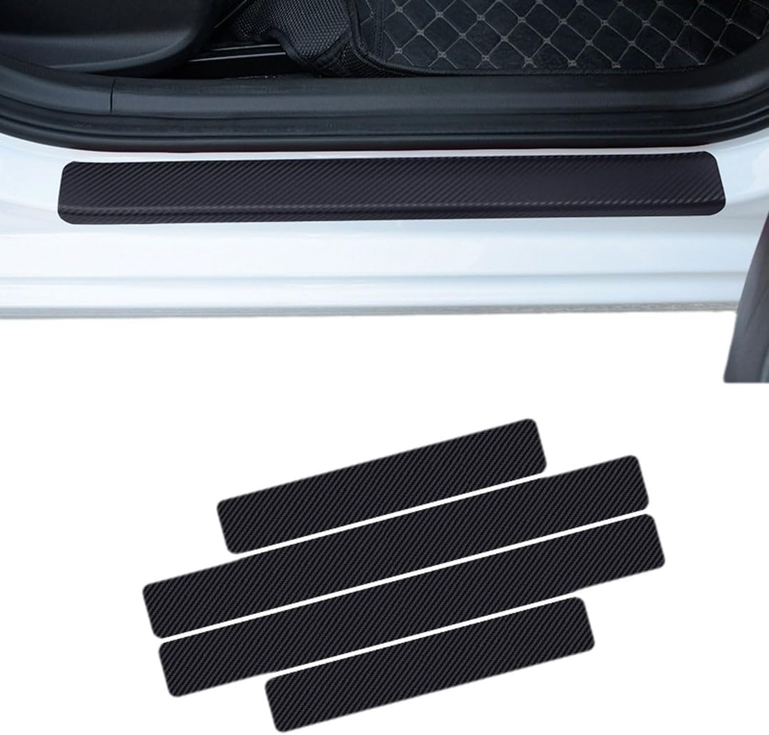 WOMGKDA 4 Pcs Car Door Sill Protector for Skoda Yeti 5L 5-Door SUV 2009-2013, Entry Guard Threshold Sticker, Interior Decoration Scuff Protection Accessories, A/Black, normal