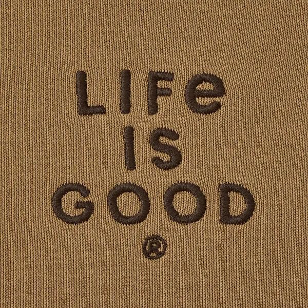 Life is Good. Men's Crafty LIG Stacked Good Vibes Fleece Zip Hoodie, Mushroom Brown2