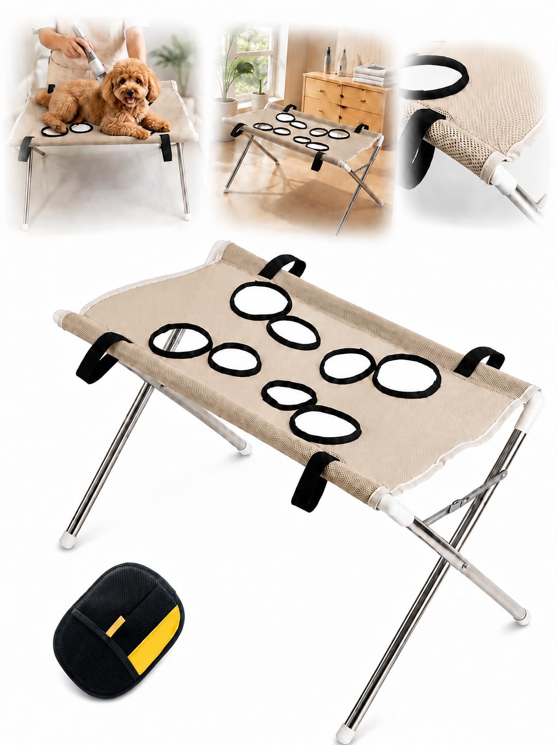 Table Toilettage pour Chiens, avec Support De Cadre, pour Chien Et Chat, pour Coupe, Soin des Griffes (CafÉ)