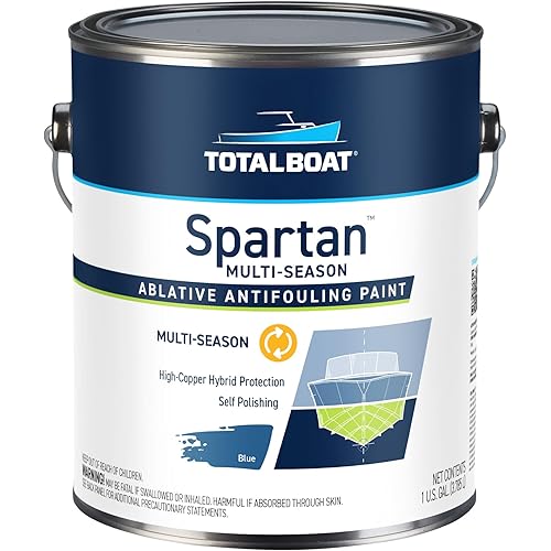 TotalBoat Spartan Antifouling Bottom Paint for Boats - Multi-Season Protection for Fiberglass, Wood and Steel (Blue, Gallon)