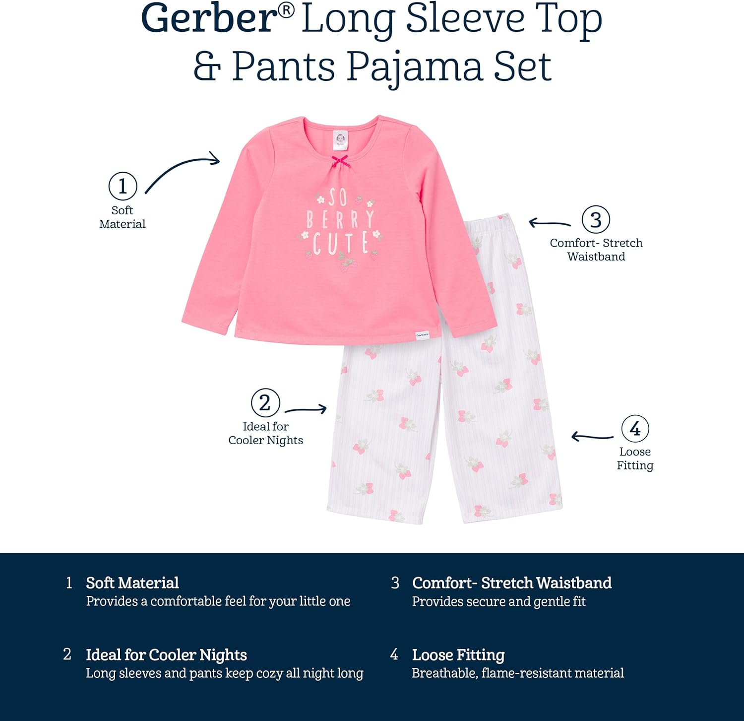 Gerber baby-girls 2-piece Pajama Set Top & Loose-fitting Pants - Image 6