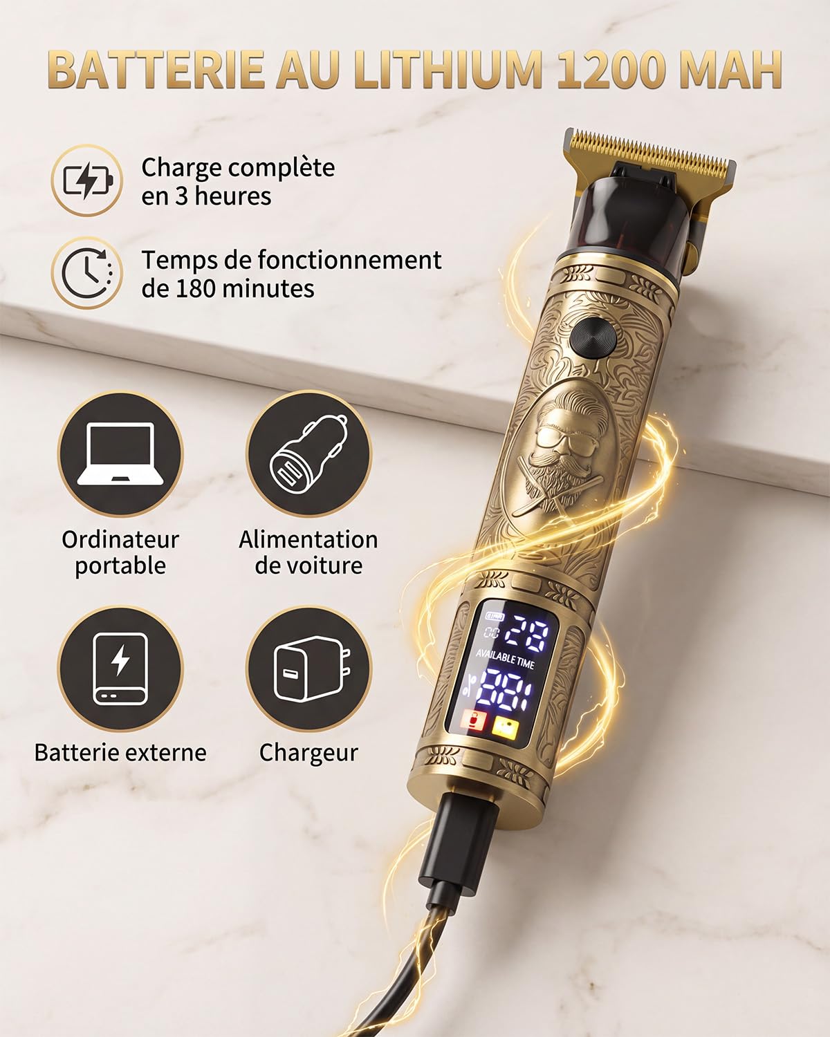 Tondeuse Cheveux Hommes, Tondeuse Barbe Homme T Zéro écart Avec écran LED, IPX7 Étanche à L'eau Sans Fil Tondeuse Precision Rechargeable, Tondeuse Professionnelle pour Famille Barbier et Cadeau Homme