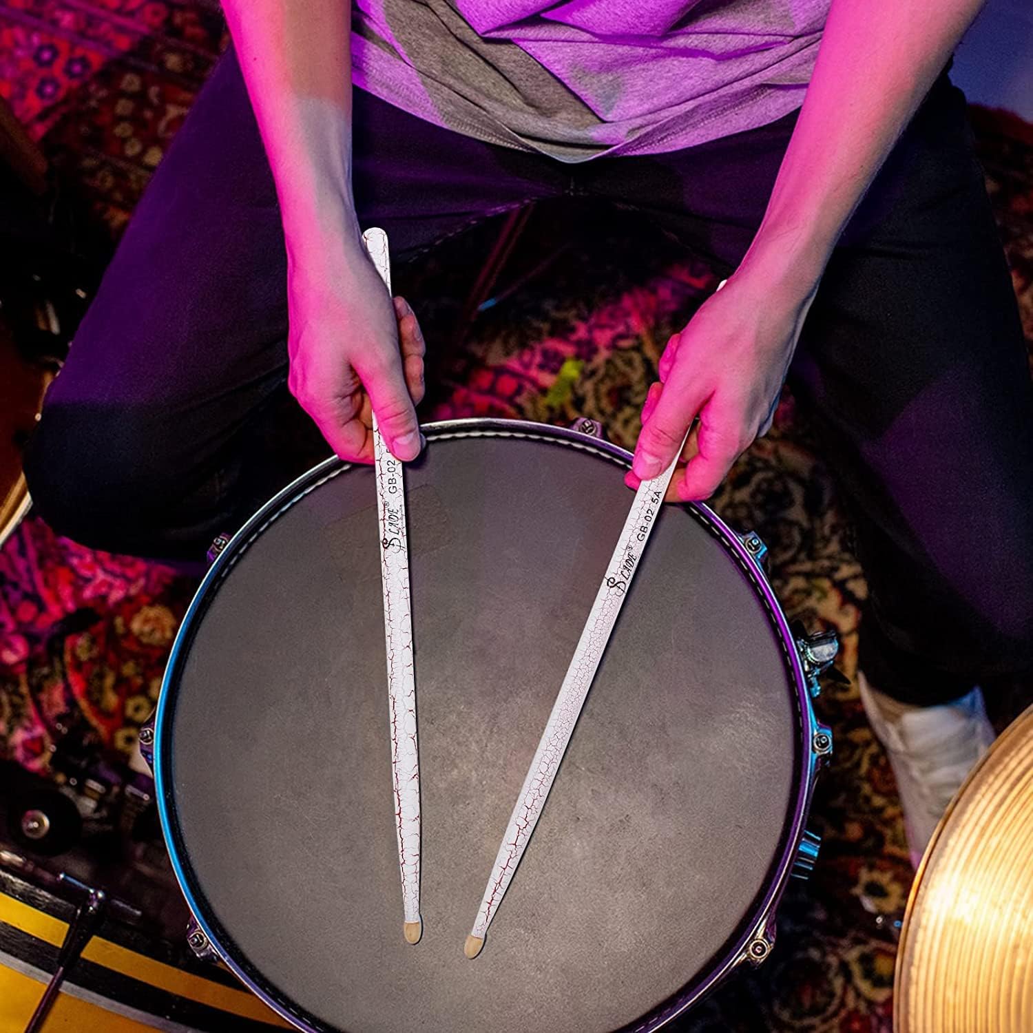 SLADE 3 Pairs of Drum Sticks 5A Drumsticks Ice Crack Pattern Mountain Nuclear Wood Drumsticks Tip Drum Sticks Set, Suitable for Adults, Kids and Beginners (Red and Yellow and Blue) : Musical Instruments