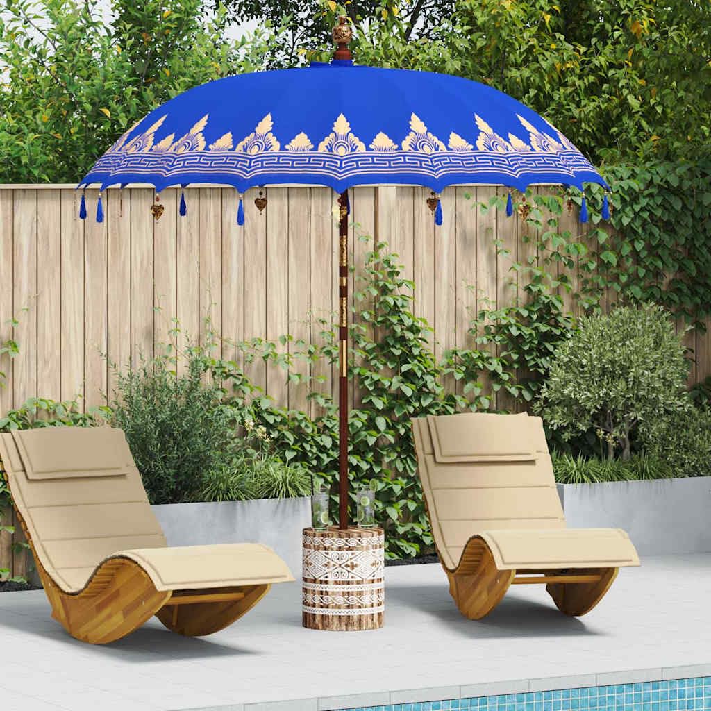 vidaXL Baliński Parasol z Bazą Niebieski 215 x 215 x 260 cm, Okrągły balijski parasol do ogrodu i na taras, cień na zewnątrz, dekoracja patio, tropikalna osłona