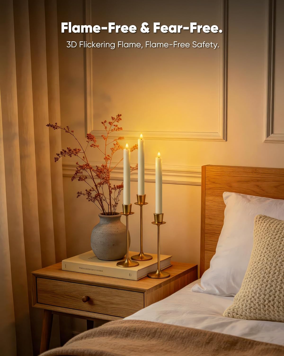 Homemory 12 Pcs Waxy Flameless Taper Candles with Remote, Flickering Battery Operated Taper Candles, Led Flameless Candlesticks Classic Tall Candle for Home, Wedding, Party, Ivory, 9.6 inches