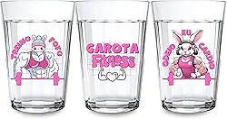 Jogo 3 Copos Americano Estampa Treino Fofo Eu Odeio Cardio Garota Fitness Rosa Vidro 190ml Presente Frases Meme Academia Fitness