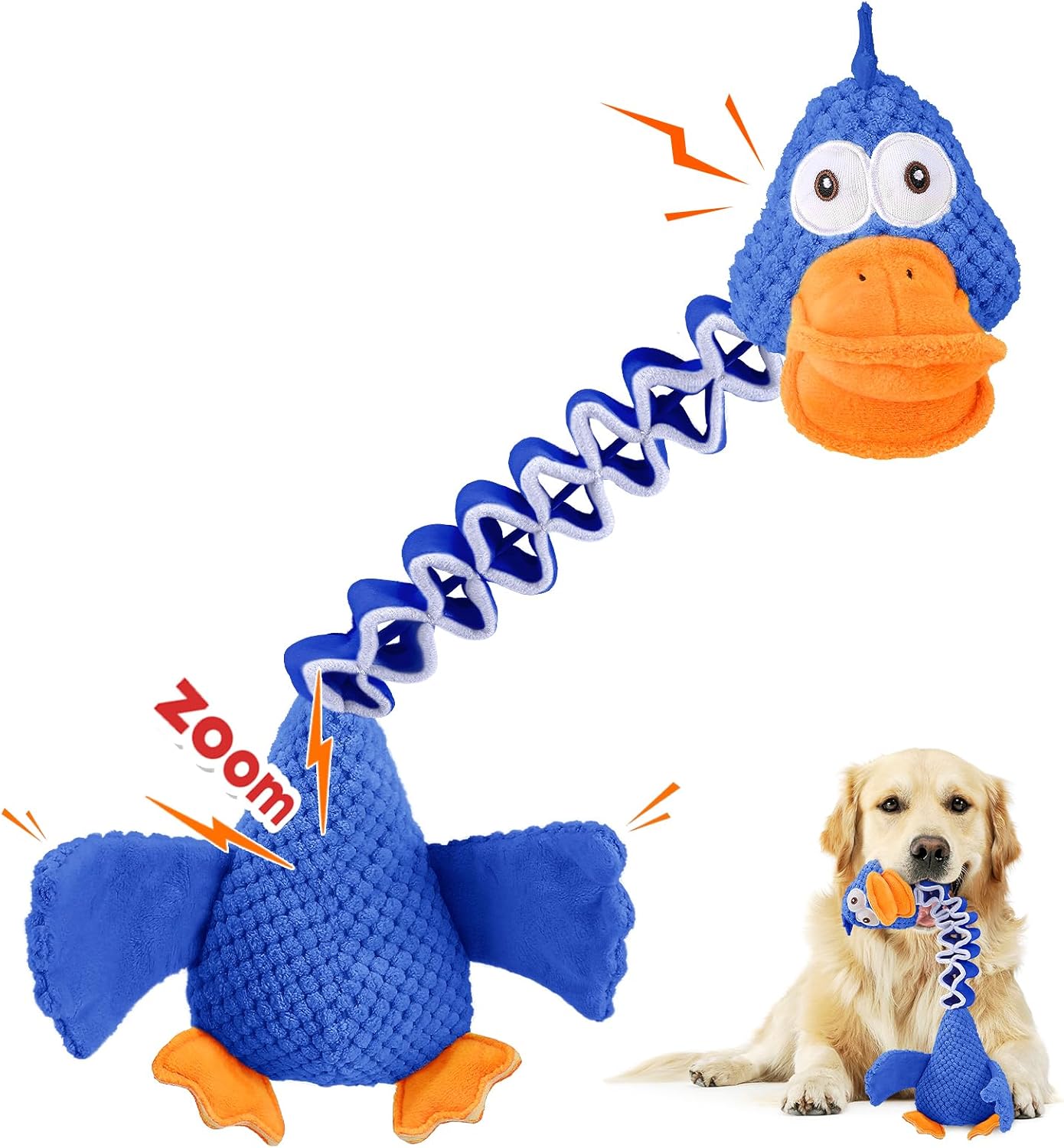 Interactive Puppy Toys, Dog Toys for Aggressive Chewers, Retractable Tug of War Dog Toys, Durable Chewing Squeaky Dog Toys, Dog Toys for Small Medium Large Dogs -Blue Duck