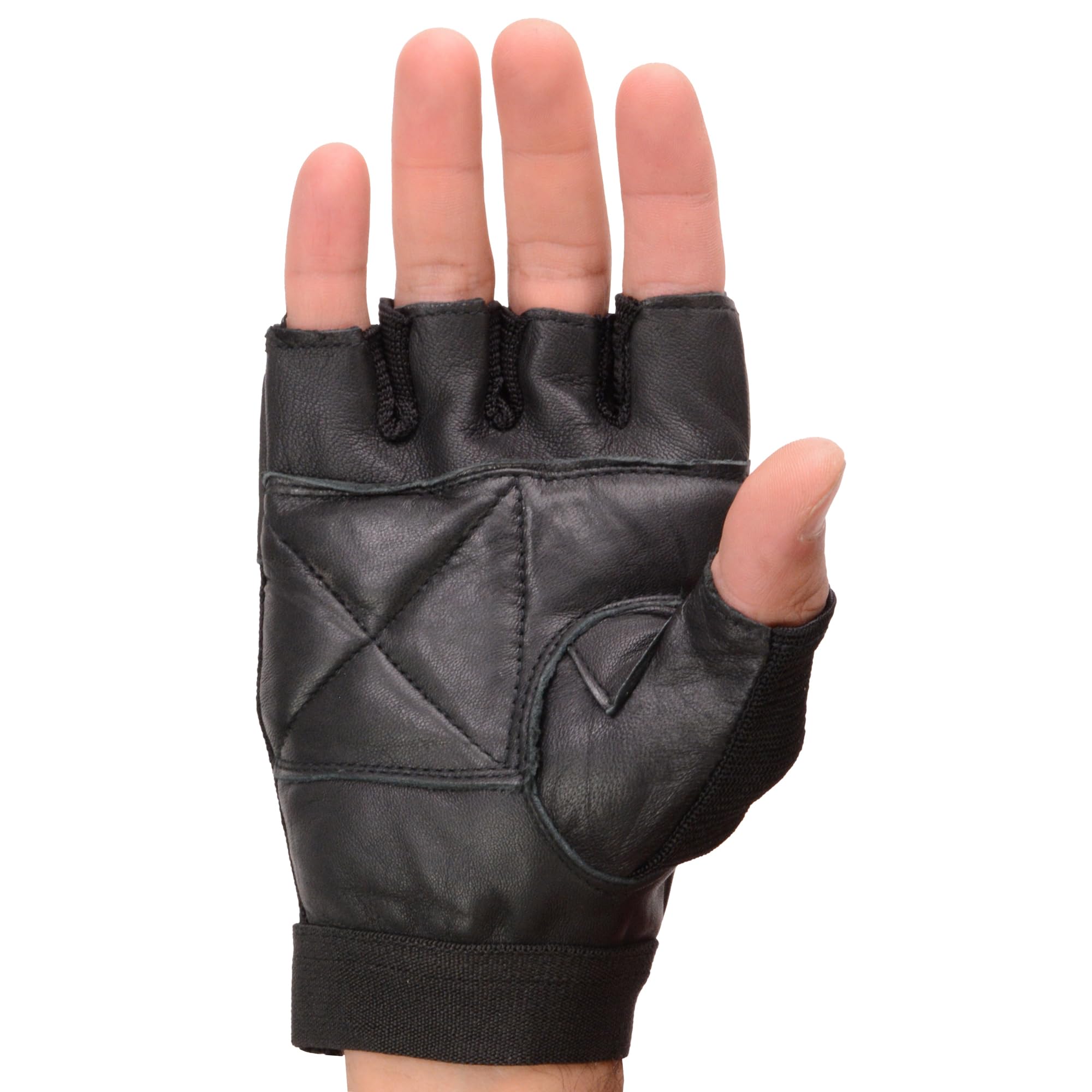 Milwaukee Leather Men's Fingerless Motorcycle Gloves - Gel Padded Palm, Adjustable Wrist, Breathable Mesh & Leather