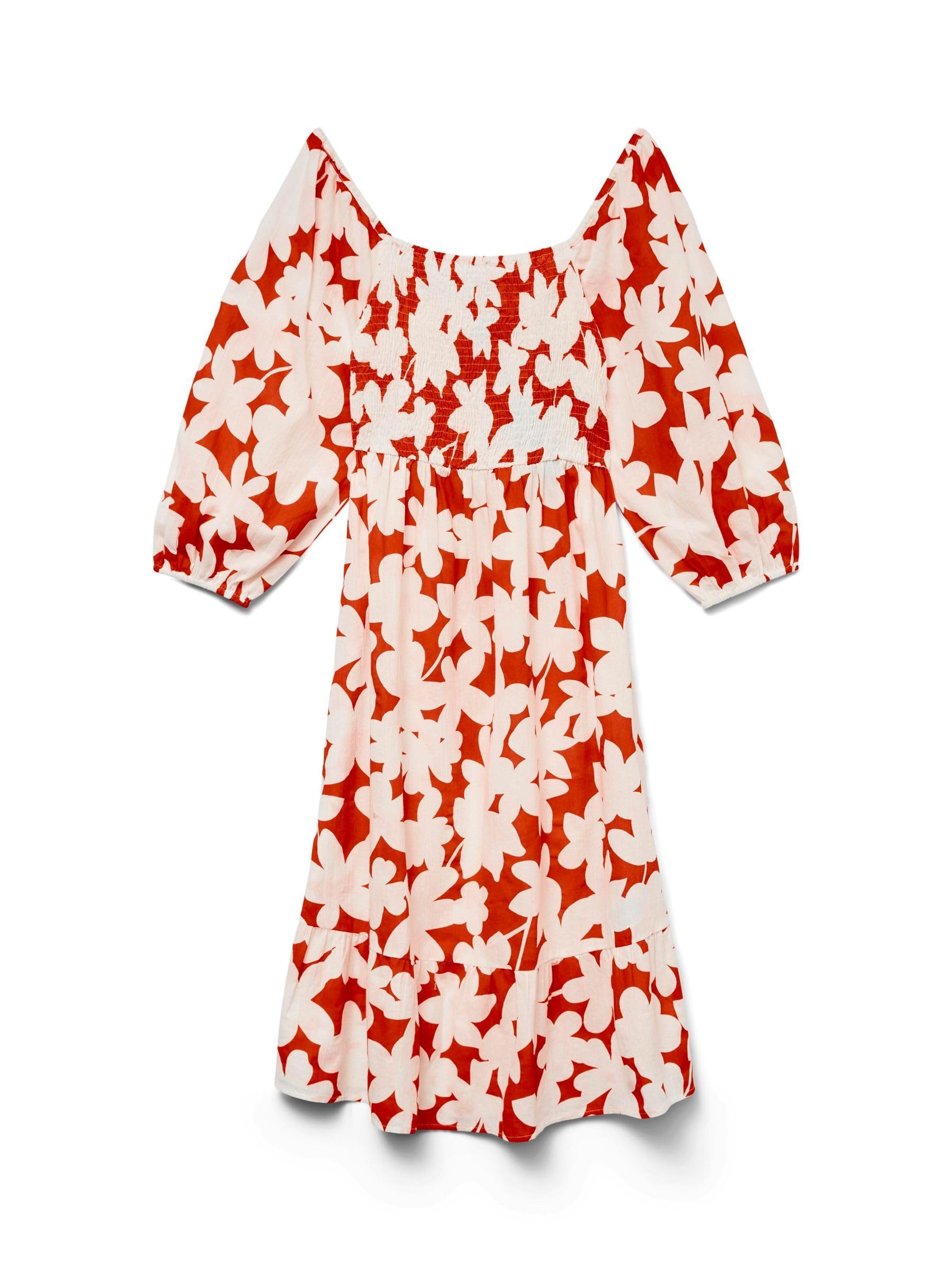 VERO MODA Vmdicthe 3/4 Square Calf Dress WVN Ga, Fiery Red, S