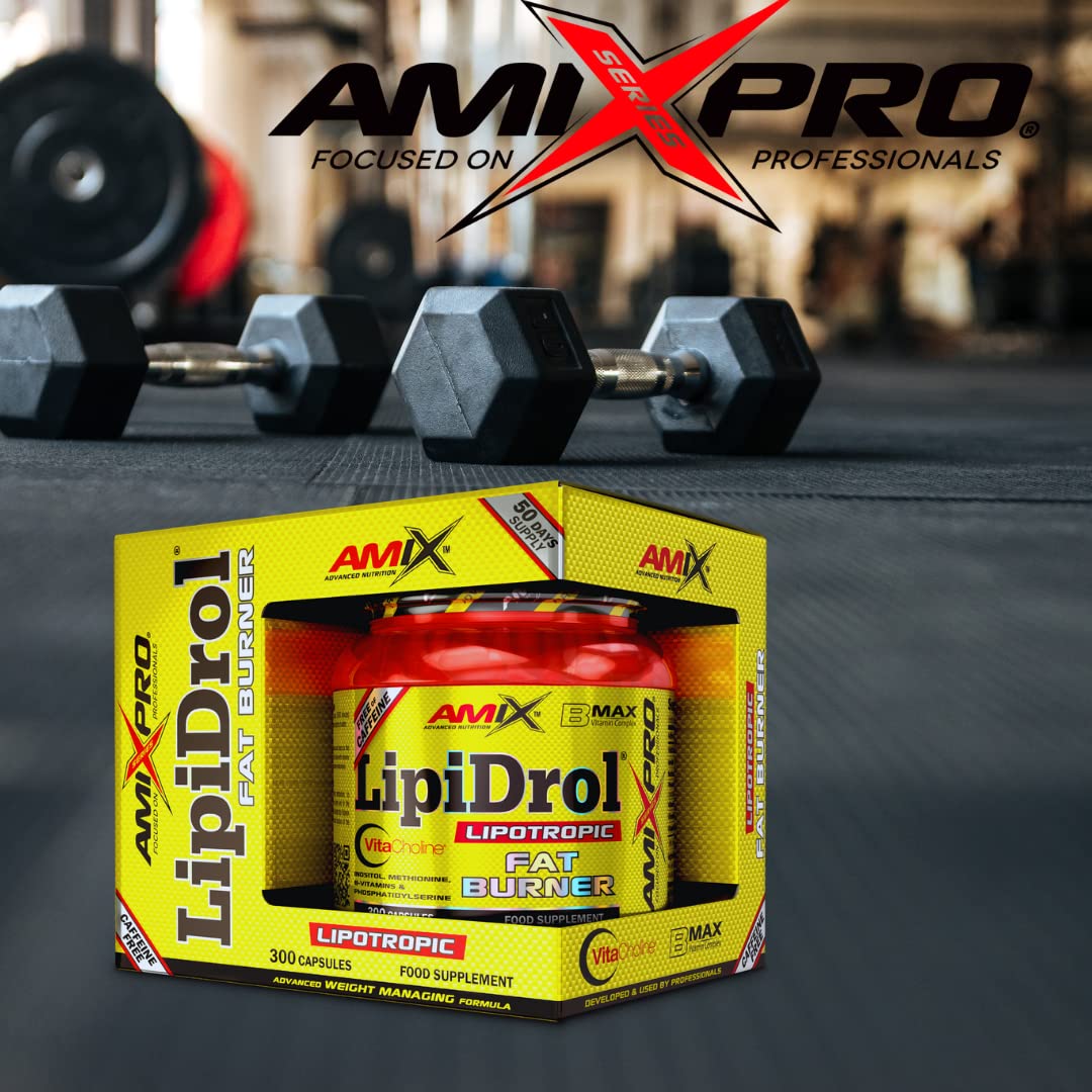Amix - Lipidrol Fat Burner - Suplemento Alimenticio - Ayuda en el Control de Peso - Con Vitamina B - Sin Cafeína - Nutrición Deportiva - Contiene 300 Cápsulas