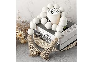 Rustic White Wooden Bead Garland for Farmhouse Decor