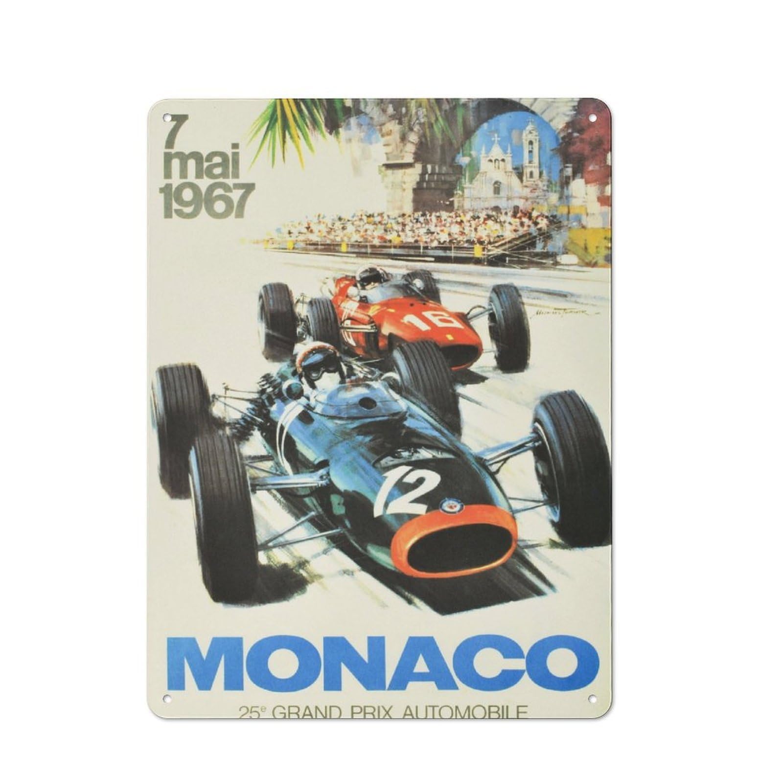 Junmoney Monaco Grand Prix 1967 Retro Metal Sign With Design 40X30cm, Weathered Look Shed Wall Plaque For Garage, Workshop, Shed Or Utility Room