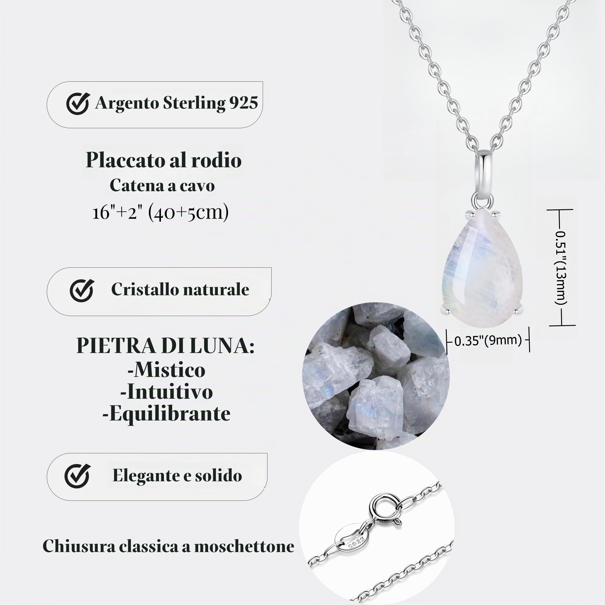 COAI Collana Donna in Argento Sterling 925 con Ciondolo Goccia in Pietre Naturali Regalo per Lei