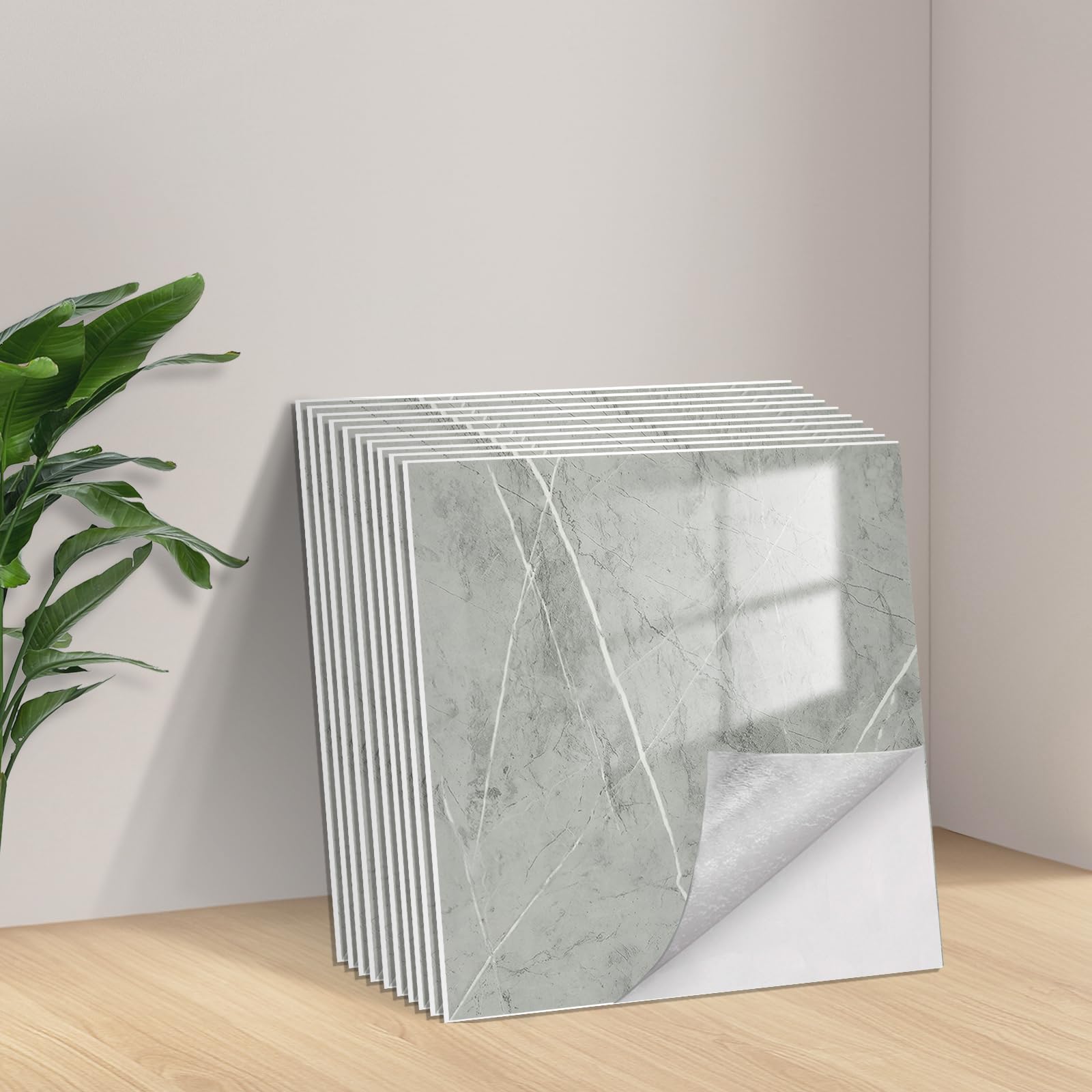 Tarwanear Tile Stickers Marble 20pcs/30x30cm Waterproof Oil Proof Self Adhesive Wall Tiles PVC Wall Stickers Grey Peel and Stick on for Kitchen Bathroom Home Decor — image 1