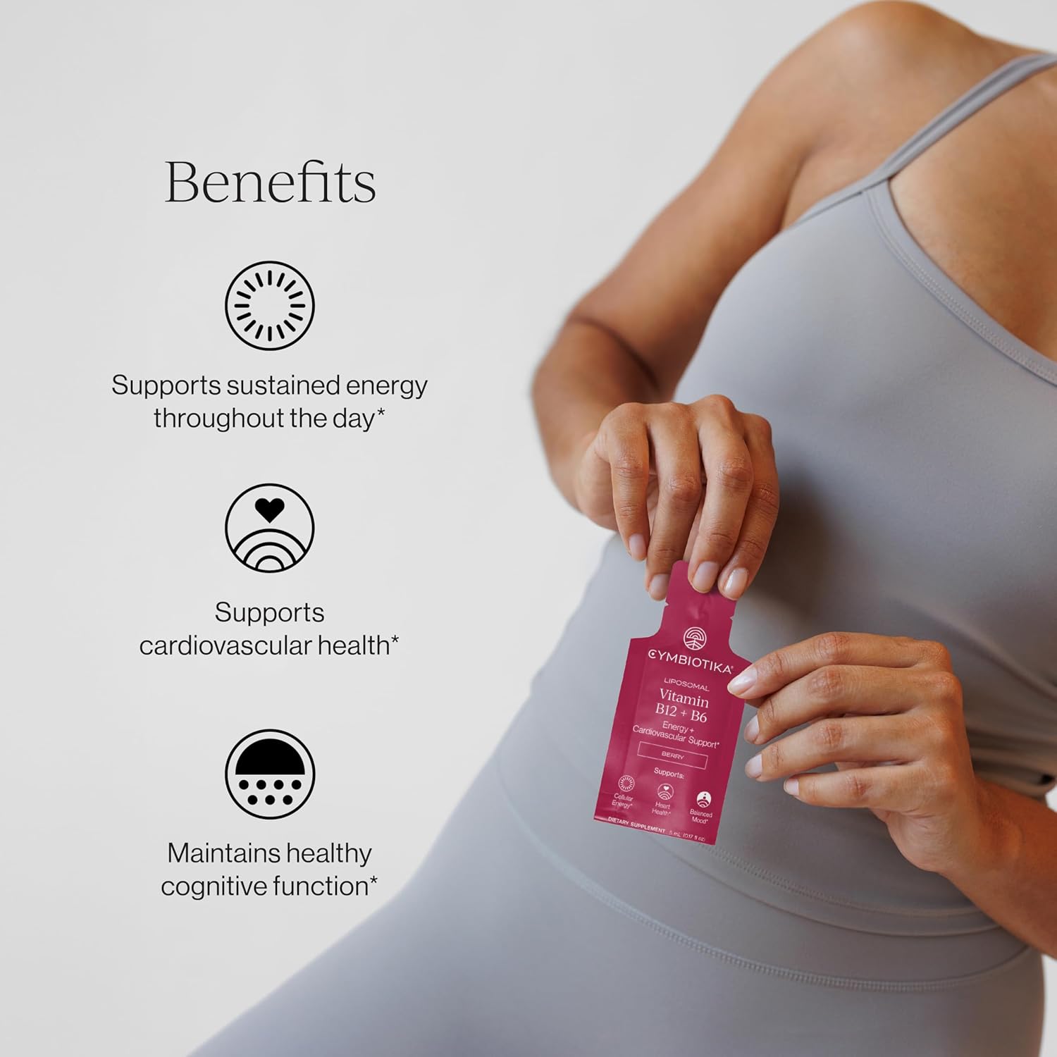 CYMBIOTIKA Liposomal Vitamin B12 + B6 Liquid Supplement, Cellular Energy, Brain Health, Heart Health, + Nerve Function Support, Enhanced Absorption, Gluten Free, Soy Free, Plant-Based, 28 5 mL Packets - Image 4