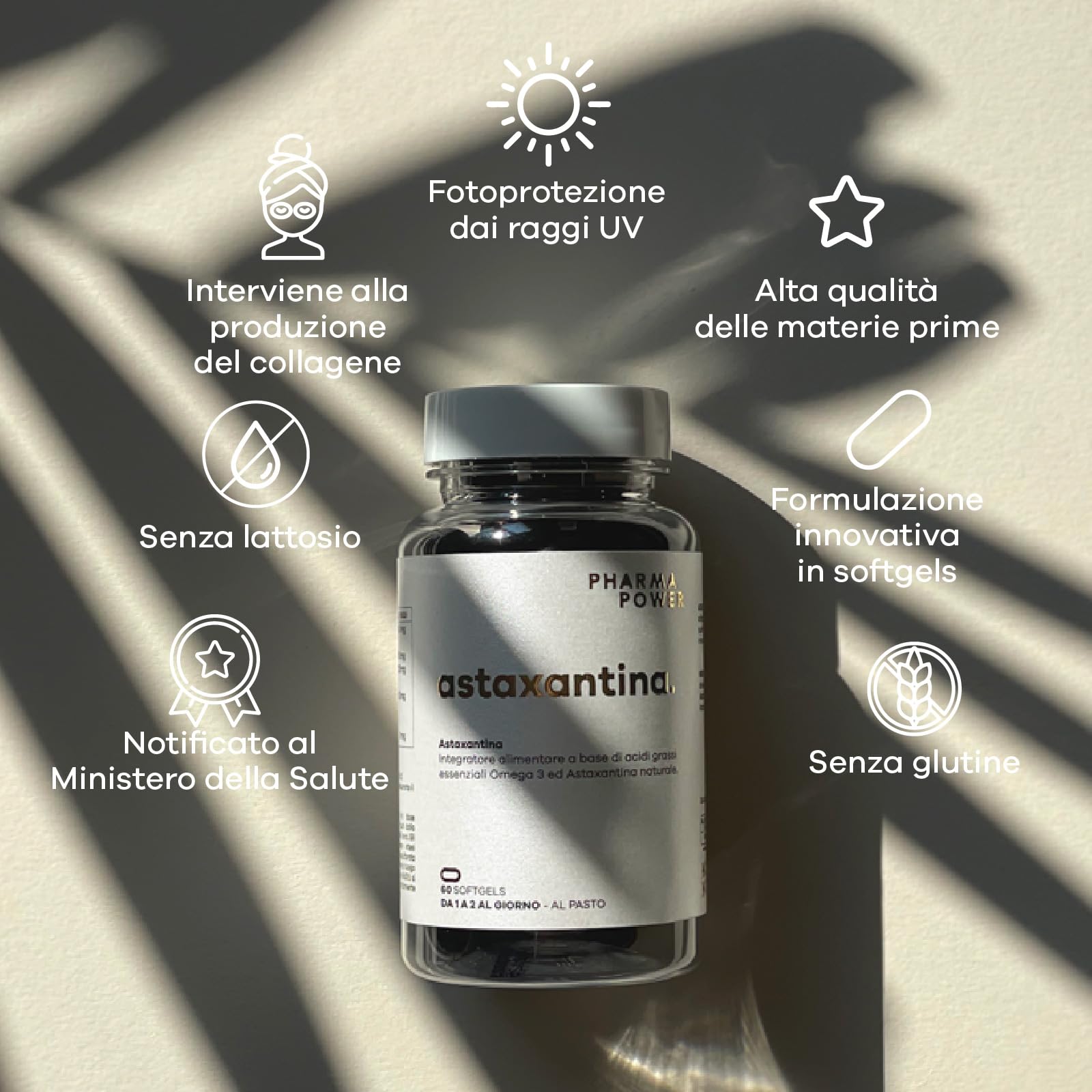 PharmaPower Astaxantina - Integratore Nutricosmetico Antiossidante di Astaxantina da 8 mg per Dose, Arricchito Con Omega 3, Alto Assorbimento e Biodisponibilità, Senza Glutine e Lattosio, 60 Softgels