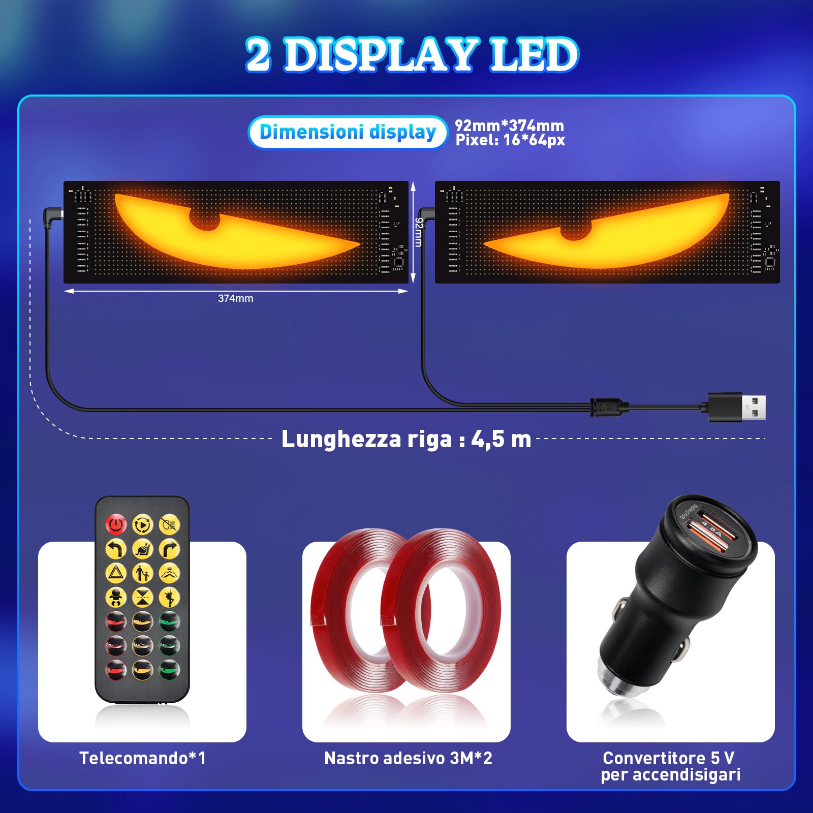 2 Pz Occhi LED per Camion, Luci Devil Eyes per Auto, Schermo LED Flessibile e Programmabile, Pannello Pubblicitario per Auto, Camion, Negozio, Design DIY Dinamico