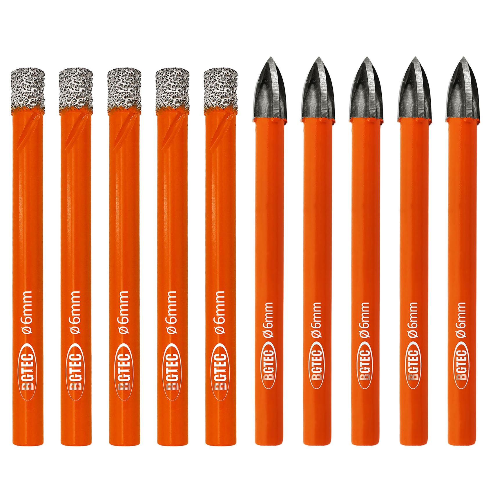 BGTEC Dry Diamond Drill Bits Set - 5pcs 6mm Tile Drill Bits and 5pcs 6mm Carbide Drill for Granite Marble Porcelain Ceramic — image 1