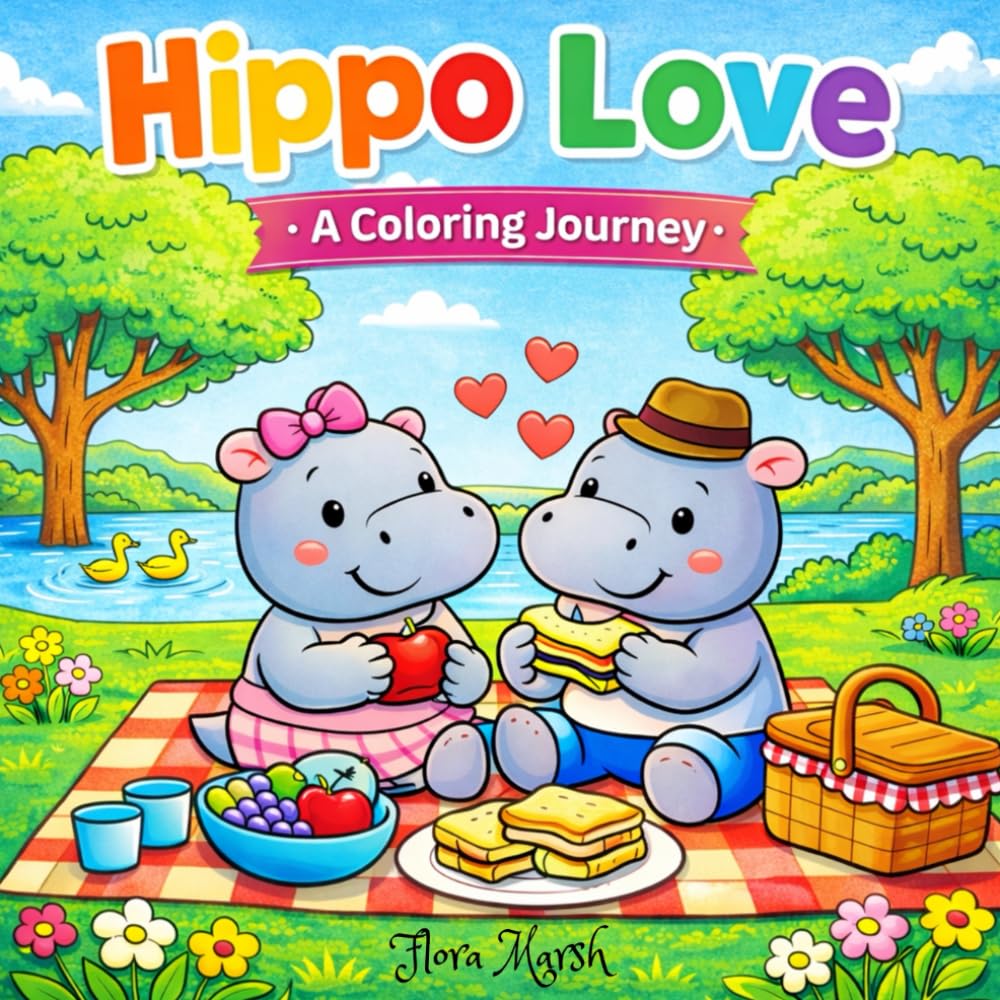 Hippo Love: A Coloring Journey: Simple and cute Animal Coloring Book