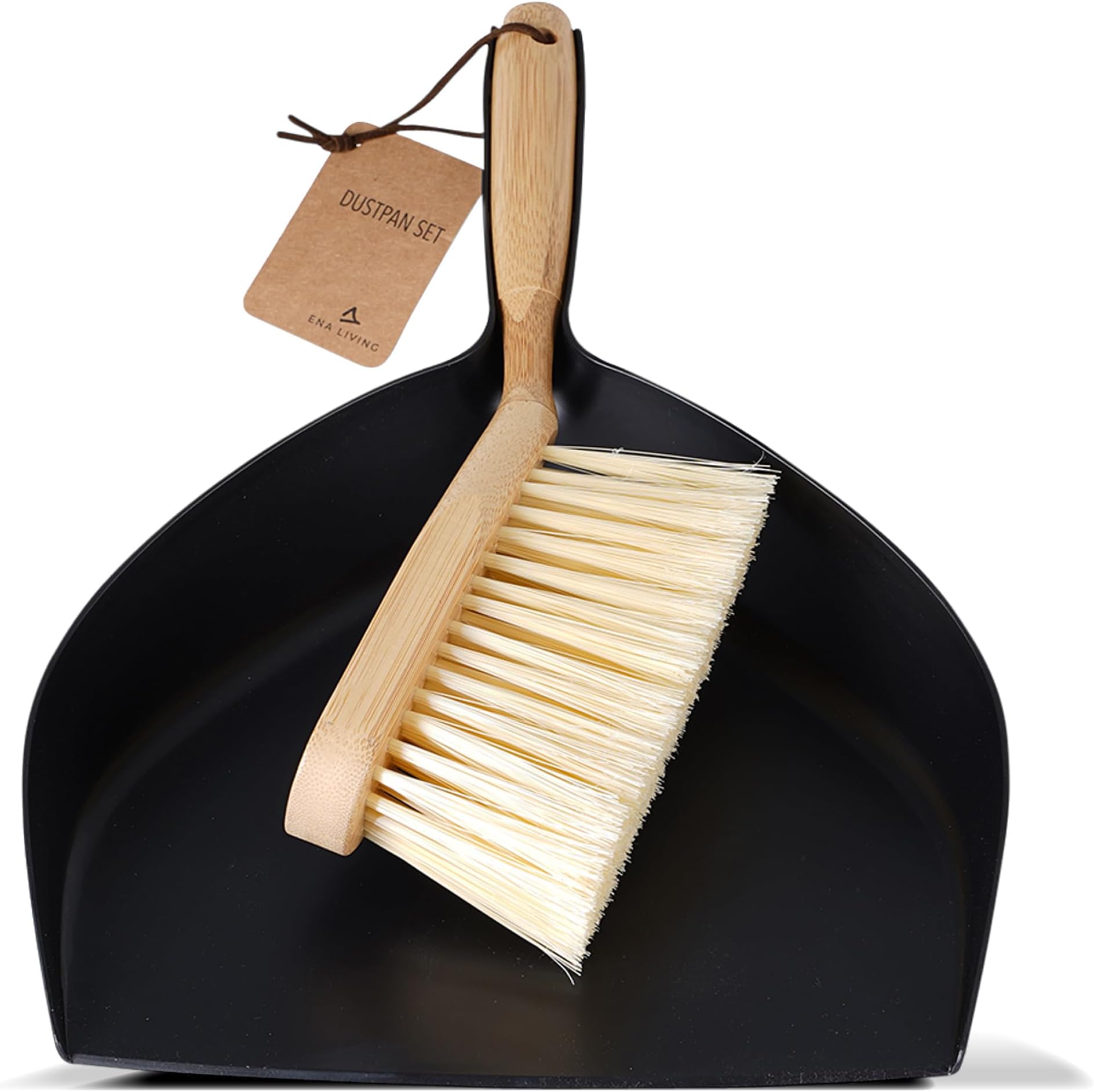 ENA Living Bamboo Dust Pan and Brush Set, Eco-Labelled Dustpan and Brush, Perfect for Household Cleaning, Sturdy and Effective Dust Pan, Bamboo Sweeping Brush, Stylish Brush and Pan Set