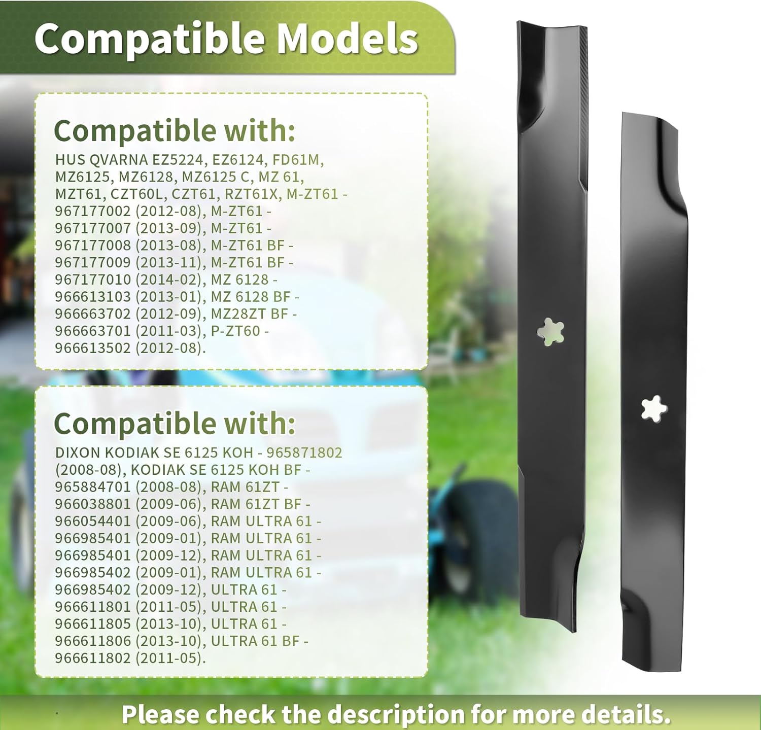 Keycci 539113312 Hi Lift Mower Blade Compatibles with 61" Deck, 510417901 High Lift Blades for Hu sqvarna MZ 61, MZ6125, MZ6128, MZ6125 C, MZT61, EZ5224, EZ6124, FD61M, 539-113312-A, 3 Pack