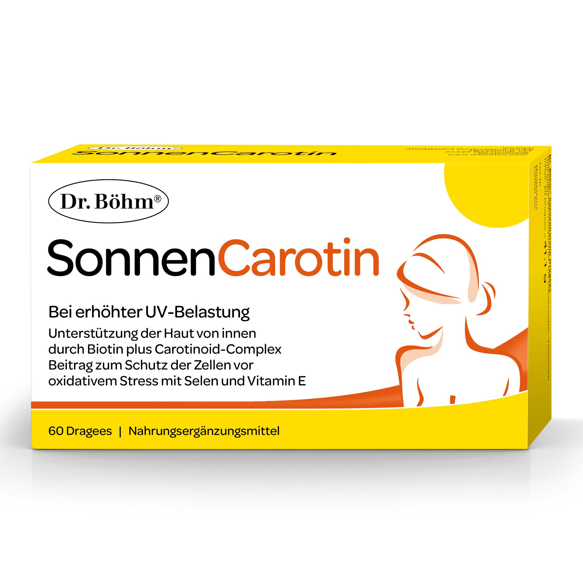 Dr. Böhm SonnenCarotin: Zellschutz-Komplex mit Beta-Carotin für die Haut, bei erhöhter UV-Belastung & Sonnenempfindlichkeit, 60 Dragees