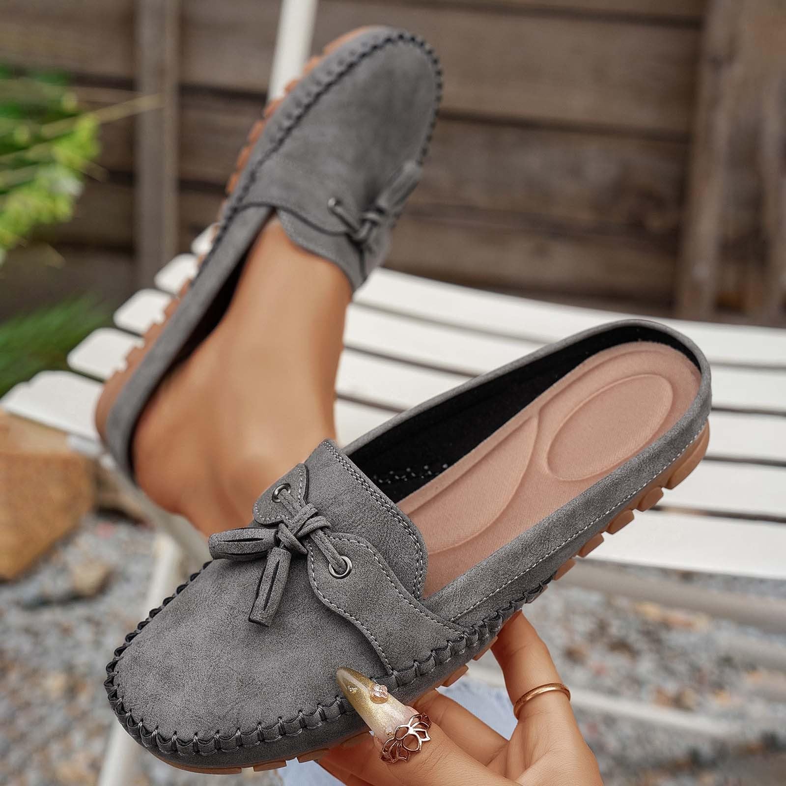 Famzuneu Mokassins Damen PU Flach Lässige Loafer Bequeme Schuhe Slip-on Sommerschuhe Freizeitschuhe Runde Zehe Wanderschuhe Halbschuhe Elegant Segelschuhe Bootsschuhe