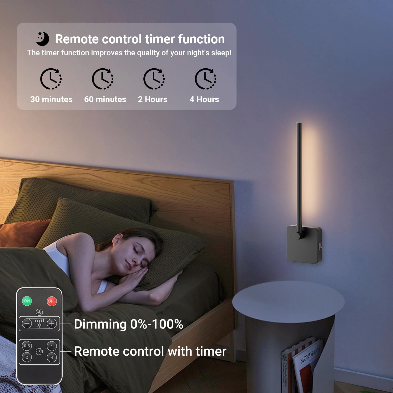 Klighten Led Applique da interno Dimmerabile con batteria, 11000mAh, 3000K -6000K Lampada da parete touch senza fili con Telecomando, Luci da parete con funzione di Timing, con USB-C, 8W, Nero