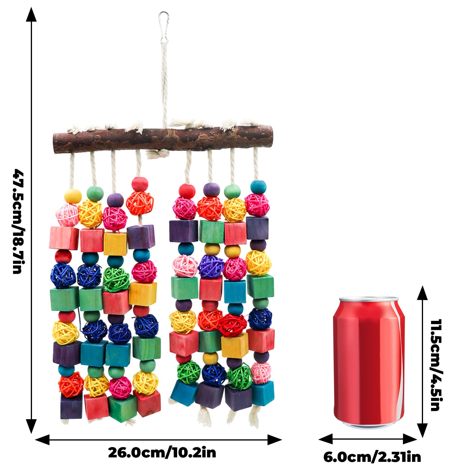 Bird Toys, Natural Bird Toys with Colorful Wooden Blocks, Bird Toys for Parrots, Bird Chew Toys for African Grey, Budgies, Cockatiels, Lovebirds, Conures, Quakers, Amazons, Small to Medium Birds
