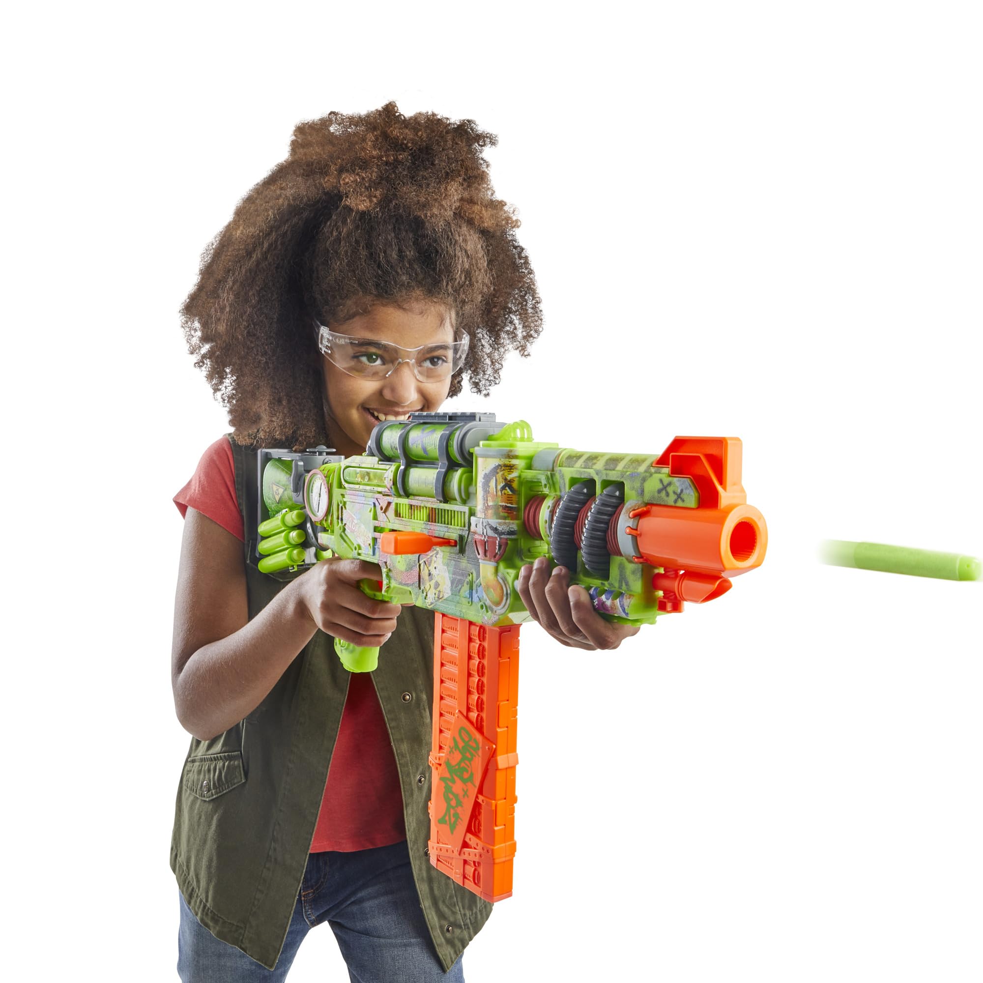 Nerf Zombie Corrupter Dart Blaster, 22 dardos Nerf Elite, clip de 18 dardos, almacenamiento de dardos, acción de pernos, juegos al aire libre, a partir de 8 años