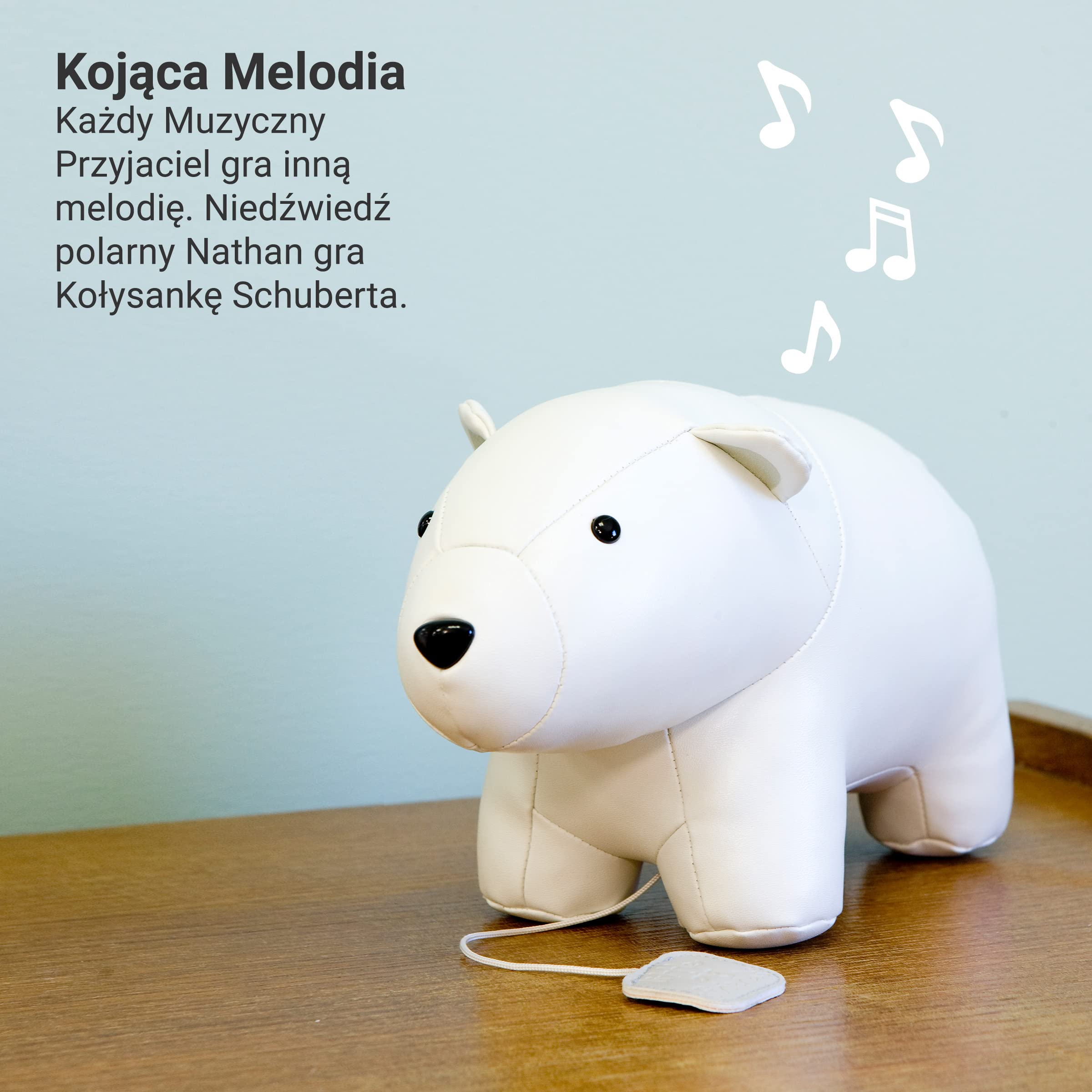 Little Big Friends Muzyczni Przyjaciele | Zabawka muzyczna ze sznurkiem dla dziecka | Wyjatkowy pluszak | Latwy do czyszczenia | hipoalergiczny | Niedzwiedz polarny Nathan