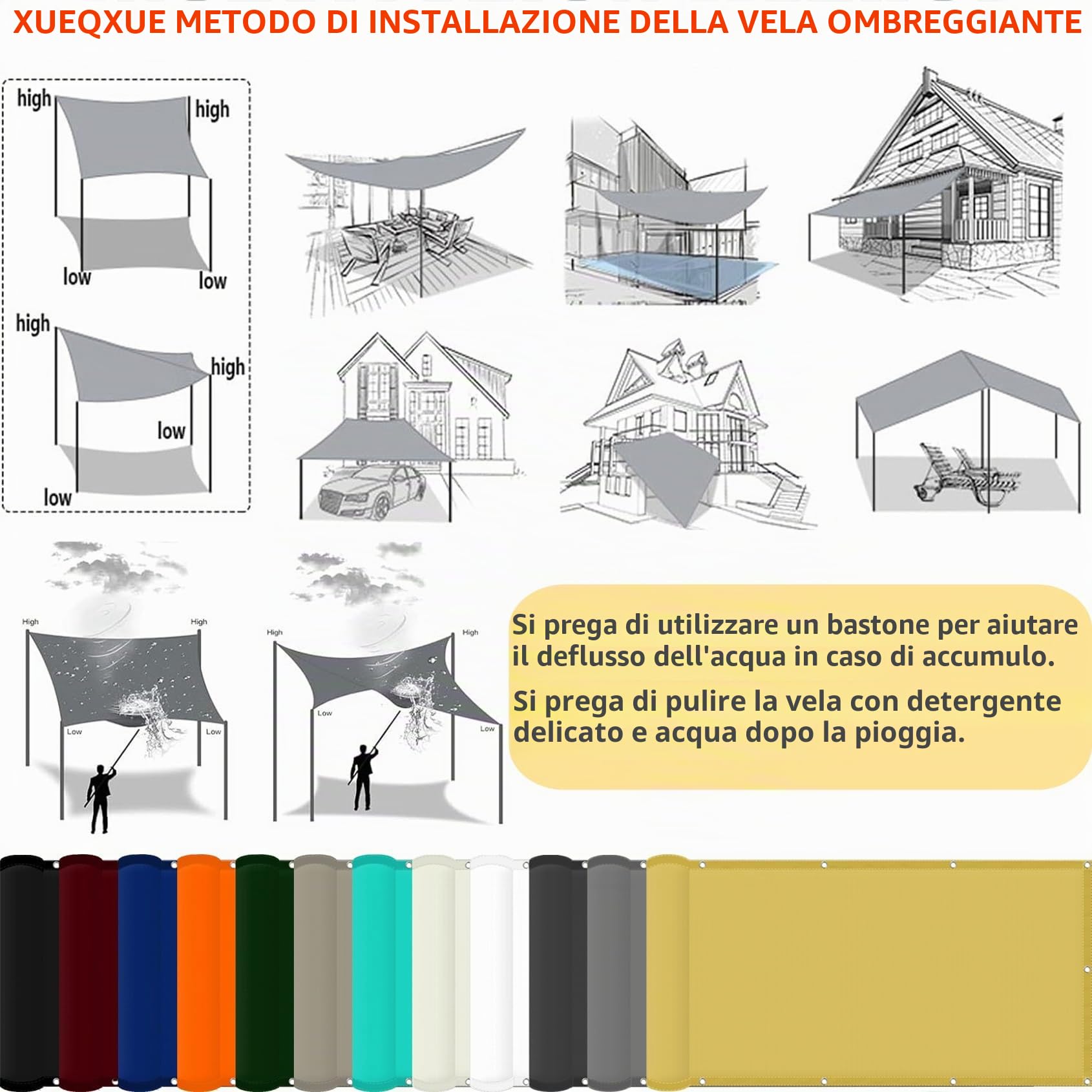 Tenda a Vela Impermeabile Rettangolare 150 x 200 cm Impermeabile, Protezione Antivento 98% Anti UV Tenda a Vela Telo Ombreggiante per Esterno Terrazza Giardino, Grigio Chiaro