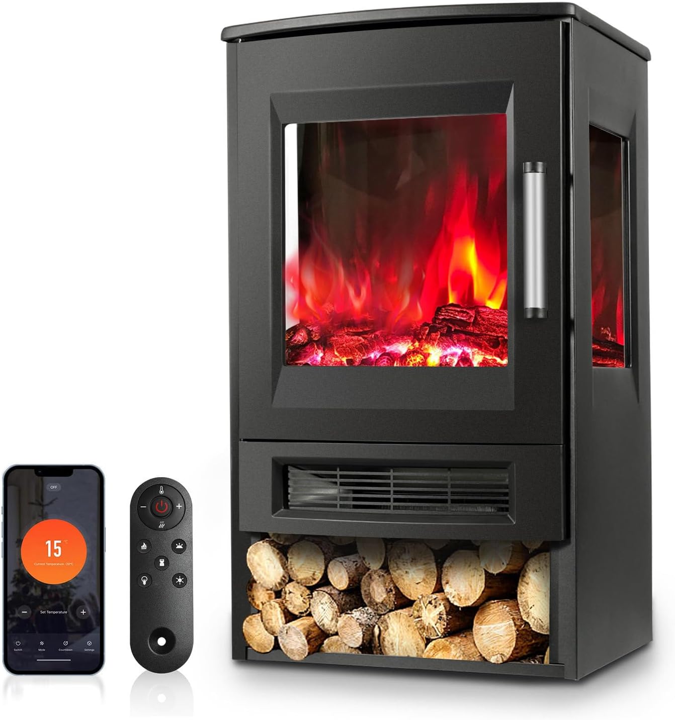 Cheminée électrique Wi-Fi 900W/1800W Monucep
