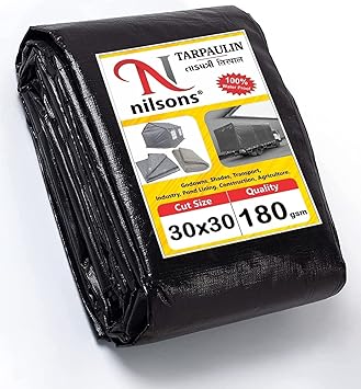 Nilsons Tarpaulin Sheet Waterproof with UV Treated 180 GSM Heavy Duty Black Plastic Tirpal Tadpatri Tharpai Thadika (30x30 ft)