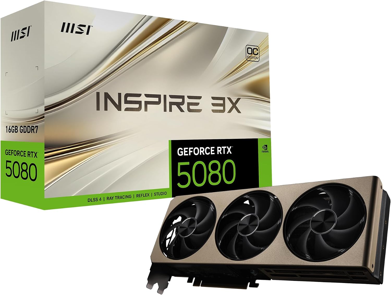 Gaming RTX 5080 16G Inspire 3X OC Graphics Card (16GB GDDR7, 256-bit, Extreme Clock TBD MHz, DisplayPort x 3 2.1a, HDMI 2.1b, NVIDIA Blackwell Architecture)