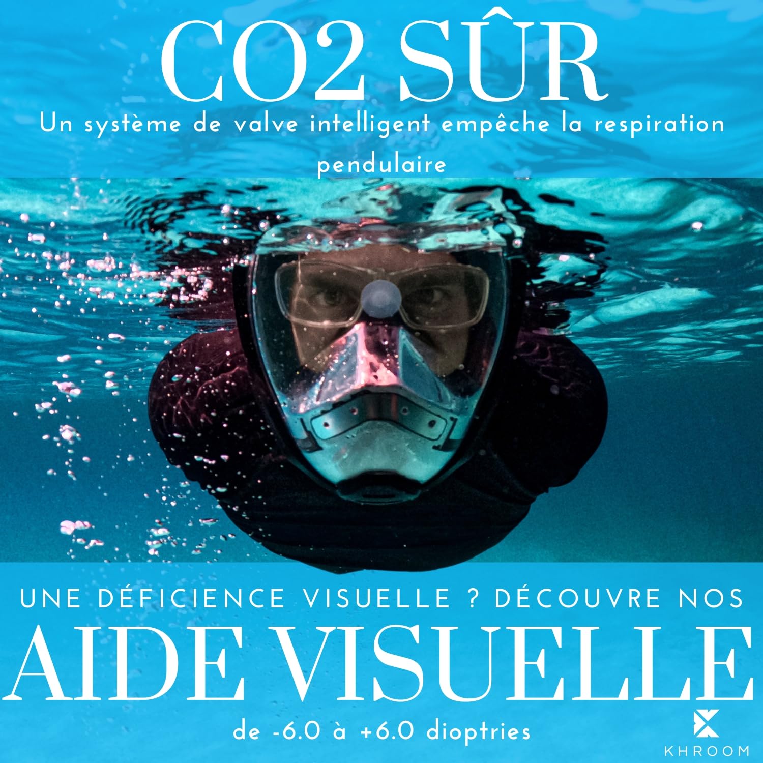 Khroom Masque de plongée en apnée pour Adultes et Enfants - Seaview Y | sans Danger au Niveau du CO2 | Masque intégral | Équipement de plongée avec Masque Complet / Easy-Breathing