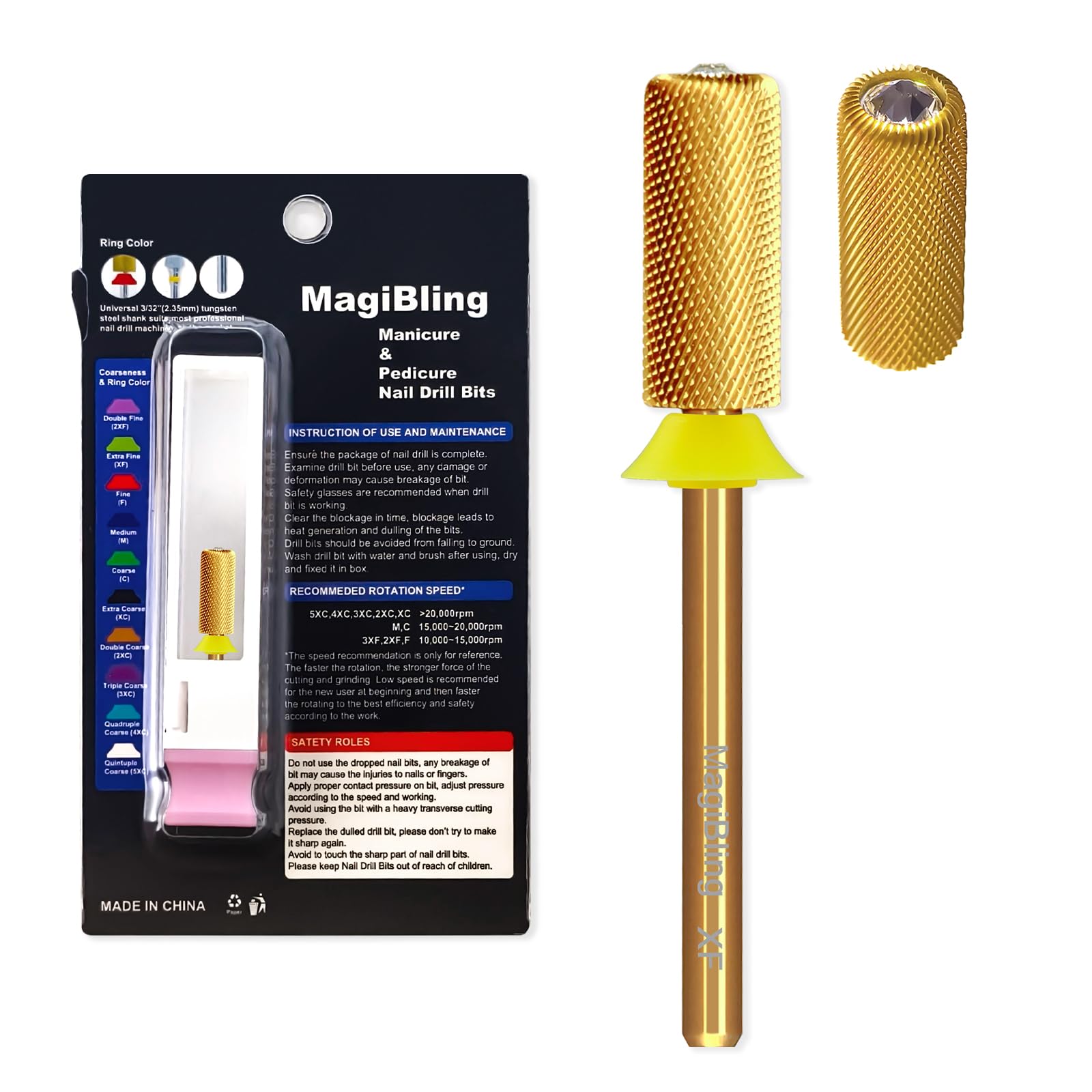 Crystal Top 5.35mm Nail Drill Bits for Efile, Professional 3/32'' Safety Tungsten Carbide Bits Easy for Beginner, 2 Rotation Electric File Bits,