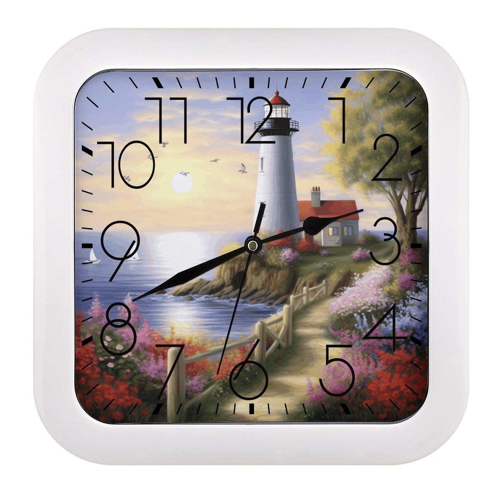 LZQPOEAS Lighthouse Diamond Painting Square Wall Clock, 10.2 Inch Battery Operated Silent Non-Ticking Wall Clock, Square Analog Decorative Clock for Home Wall Art, Living Room, Bedroom, and Office