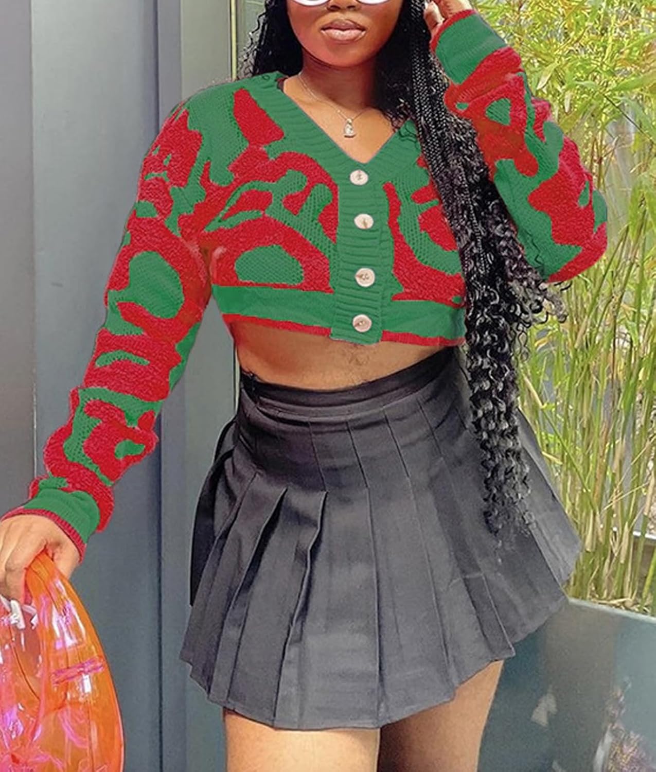 Women's Button Down Cropped Cardigan Y2K Long Sleeve V Neck Open Front Graphic Cardigan Sweaters Streetwear - Image 2