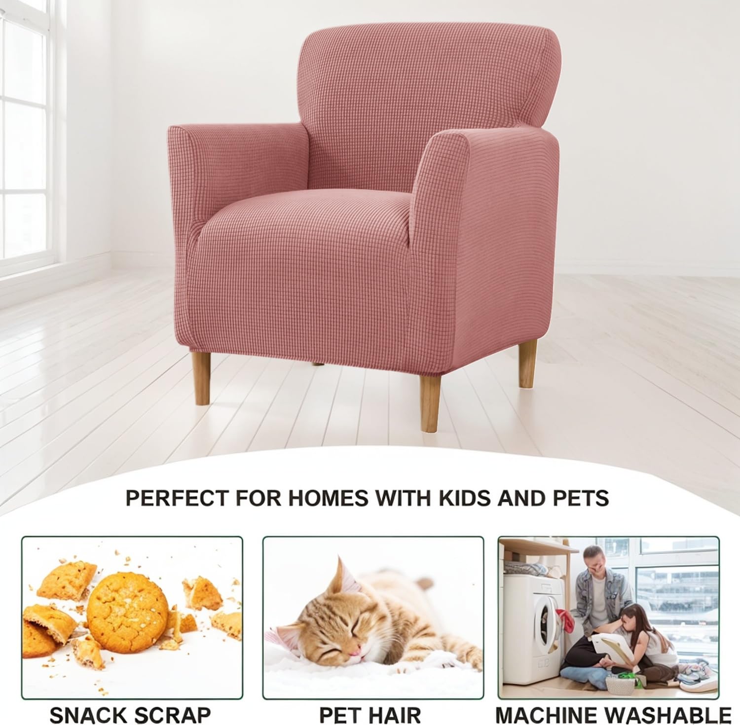 LiveGo Stretch Banquet Armchair Slipcover, Knit Chair Covers with Arms - Image 2