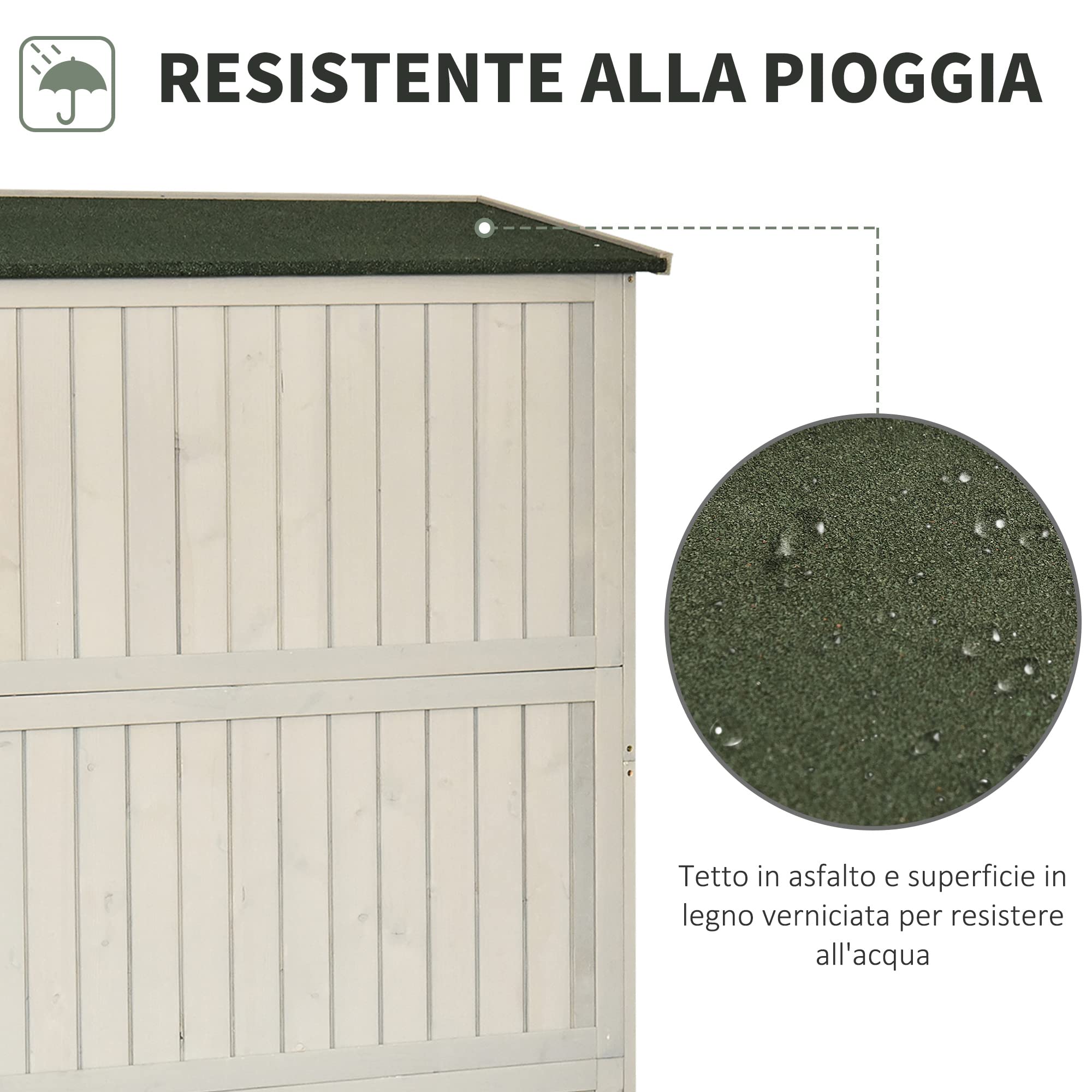 Outsunny Casetta da Giardino in Legno di Abete 127.5x50x164cm Grigio Chiaro