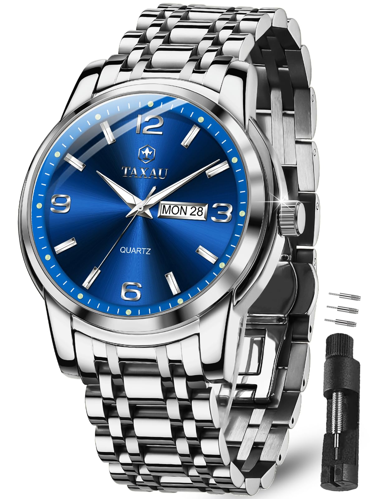 Taxau Wasserdicht Edelstahl Kleid Luxus Business Multifunktion Leuchtend Datum Geschenk Herrenuhr