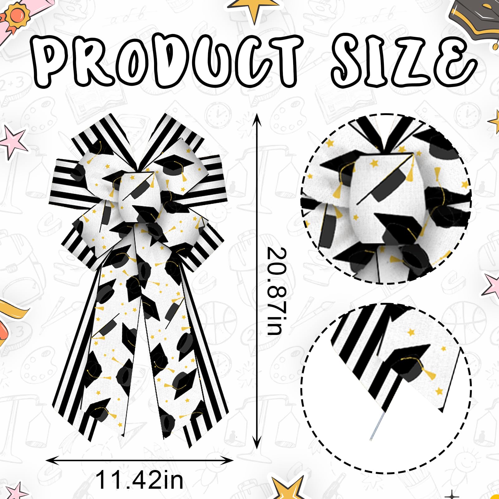 Glodecart Large Graduation Bow for Wreath, Graduation Cap Congrats Bow for Front Door, Black White Stripe Graduation Wreath Bow for Graduation Decoration Party Supplies Indoor Outdoor Wall Ornament
